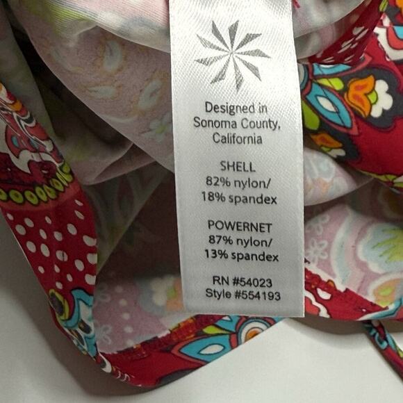 Athleta Tankini Swimsuit Red Paisley Size 34 D/DD Pads Included Cinched Sides M - Picture 6 of 9